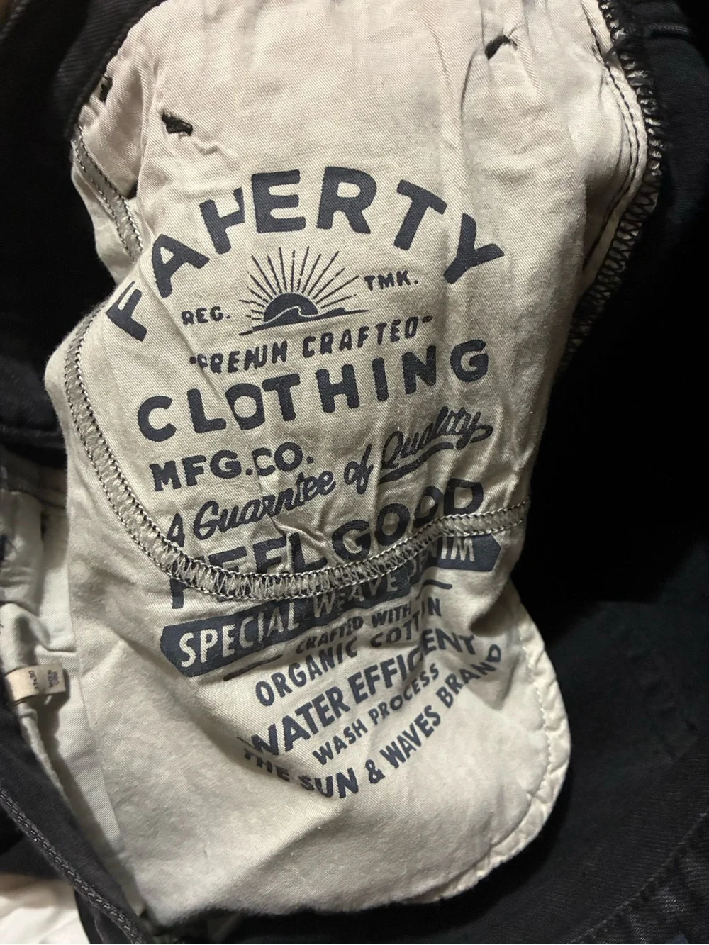 Faherty Coal Creek Wash Slim Straight Denim Jean Organic Cotton 33 x 28* Stretch